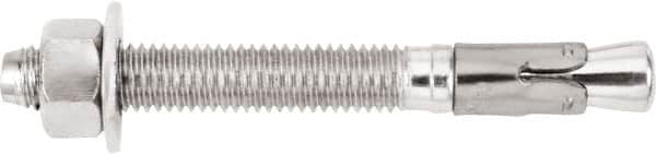 Powers Fasteners - 5/8" Diam, 5/8" Drill, 4-3/4" OAL, 2-1/4" Min Embedment Wedge Expansion Concrete Anchor - 1035 Case Hardened Steel, Zinc-Plated Finish, Hex Nut Head, Hex Drive, 2-7/8" Thread Length - Americas Industrial Supply