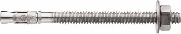 Powers Fasteners - 1/2" Diam, 1/2" Drill, 4-1/2" OAL, 2-3/4" Min Embedment Wedge Expansion Concrete Anchor - 304 Stainless Steel, Hex Nut Head, Hex Drive, 2-3/4" Thread Length - Americas Industrial Supply