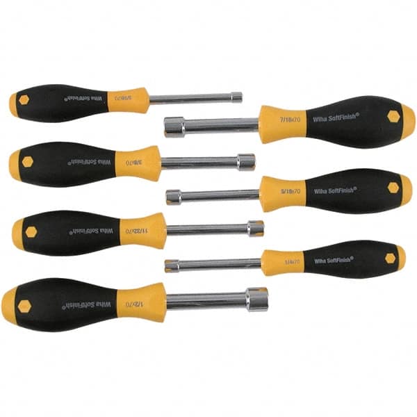 Wiha - 7 Piece, 3/16 to 1/2" Nut Driver Set - Hollow Shaft, Cushion Grip Handle - Americas Industrial Supply