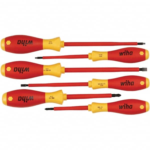 Wiha - 6 Piece Slotted, Phillips & Square Screwdriver Set - Bit Sizes: Philips #1 & #2, Comes in Vinyl Pouch - Americas Industrial Supply