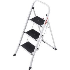 Hailo - 3 Steps, 3' 5" High, EN14183 Rating, Tubular Steel Step Ladder - 330 Lb Capacity, 18-1/2" Base Width - Americas Industrial Supply