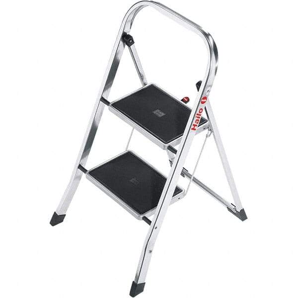 Hailo - 2 Steps, 2' 7" High, EN14183 Rating, Aluminum Step Ladder - 330 Lb Capacity, 18-1/2" Base Width - Americas Industrial Supply