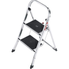 Hailo - 2 Steps, 2' 7" High, EN14183 Rating, Aluminum Step Ladder - 330 Lb Capacity, 18-1/2" Base Width - Americas Industrial Supply