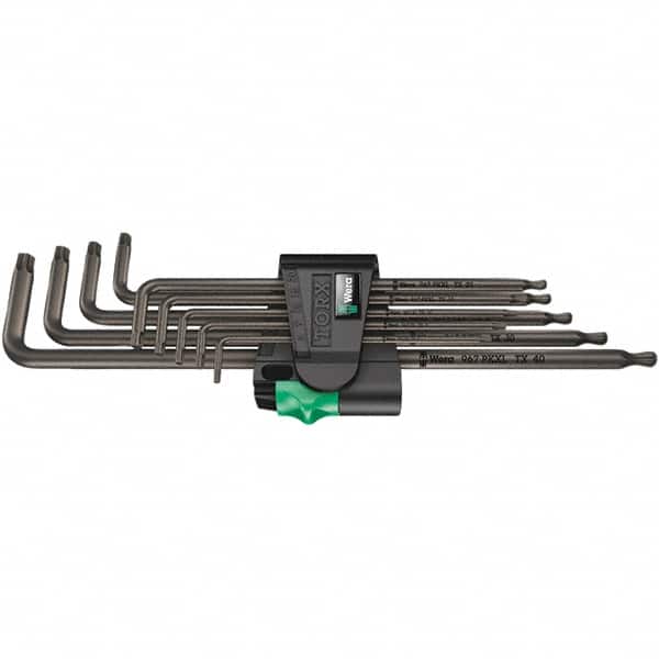Wera - 9 Piece T8 to T40 Black Oxide Finish L-Key Torx Key Set - T8, T9, T10, T15, T20, T25, T27, T30, T40 Torx Size - Americas Industrial Supply