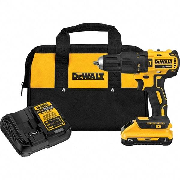 DeWALT - 20 Volt 1/2" Keyless Chuck Cordless Hammer Drill - 29750 BPM, 0 to 250 RPM - Americas Industrial Supply