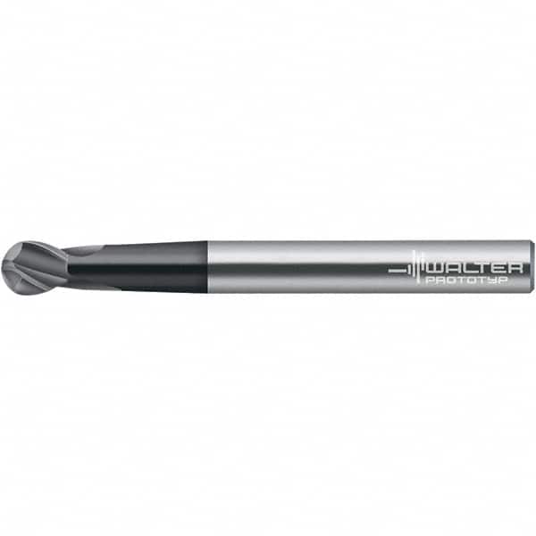 Walter-Prototyp - 8mm Diam, 9mm LOC, 2 Flute Solid Carbide Ball End Mill - TiAlN Finish, 100mm OAL, 8mm Shank Diam - Americas Industrial Supply