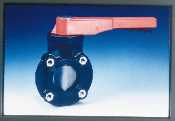 Simtech - 2-1/2" Pipe, Wafer Butterfly Valve - Lever Handle, PVC Body, Viton Seat, 150 WOG, Polypropylene Disc, Stainless Steel Stem - Americas Industrial Supply