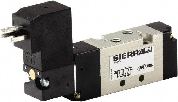 ARO/Ingersoll-Rand - 10-32" Inlet, Solenoid Actuator, Spring Return, 2 Position, Body Ported Solenoid Air Valve - 24 VDC Input, 1/4 CV, 4 Way, 115 psi, 122° Max Temp - Americas Industrial Supply