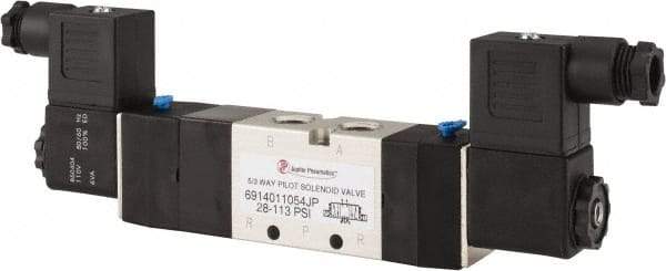PRO-SOURCE - 1/4", 5/3 Way Double Stacking Solenoid Valve - 110 VAC, 0.76 CV Rate, 2.6" High x 8-1/2" Long - Americas Industrial Supply