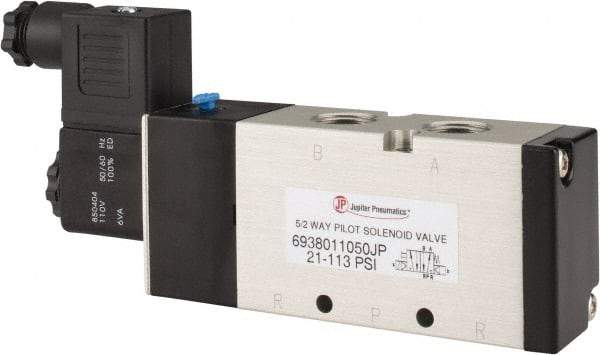 PRO-SOURCE - 3/8", 5/2 Way Single Stacking Solenoid Valve - 110 VAC, 1.9 CV Rate, 2.81" High x 6.22" Long - Americas Industrial Supply