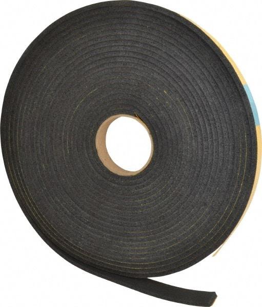 Made in USA - 1/4" Thick x 1" Wide x 50' Long Black Open Cell Natural Foam Rubber Roll - Stock Length, Adhesive Back, 24 to 30 Lb/Cu Ft Density, -20°F to 160°F - Americas Industrial Supply