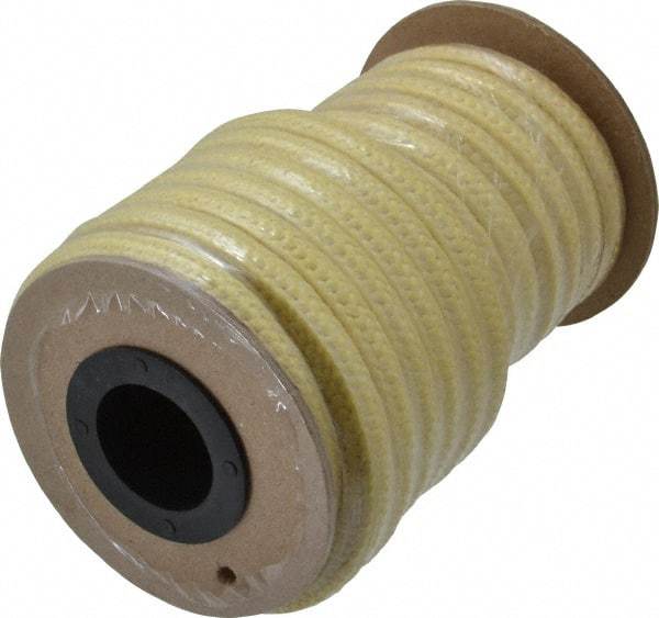Made in USA - 5/16" x 16.4' Spool Length, TFE/Aramid Compression Packing - 5,000 Max psi, -100 to 500° F, Yellow - Americas Industrial Supply