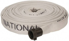 Made in USA - 1-1/2" ID x 1-3/4" OD, 150 Working psi, White Polyester/Rubber Fire Hose, Single Jacket - 1-1/2" NH/NST Ends, 100' Long, -40 to 150°F,450 Burst psi - Americas Industrial Supply