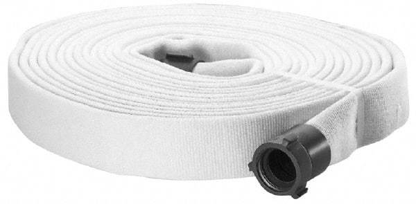 Made in USA - 2-1/2" ID x 3" OD, 400 Working psi, White Polyester/Rubber Fire Hose, Double Jacket - 2-1/2" NH/NST Ends, 100' Long, -40 to 150°F,1,200 Burst psi - Americas Industrial Supply
