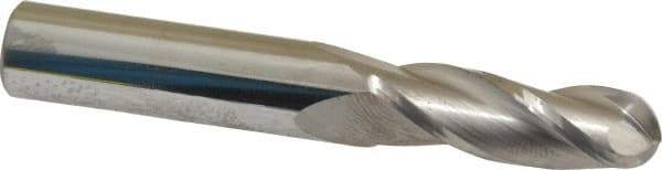 SGS - 11/32" Diam, 1" LOC, 3 Flute Solid Carbide Ball End Mill - Uncoated, Single End, 2-1/2" OAL, 3/8" Shank Diam, Spiral Flute - Americas Industrial Supply