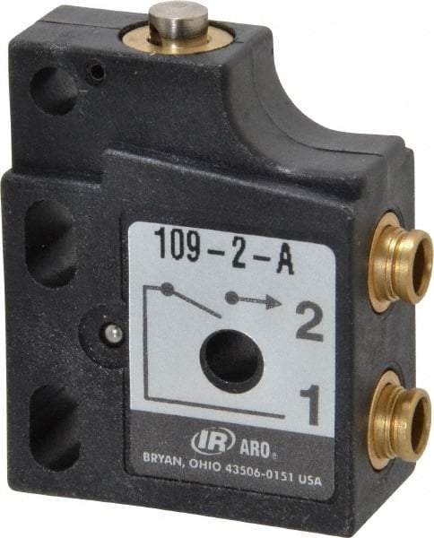 ARO/Ingersoll-Rand - 0.09 CV Rate, 3 Way Valve Mini Mechanical Valve - 5/32" NPT Inlet, 5/32" NPT Outlet, 150 Max psi, Straight Plunger - Americas Industrial Supply