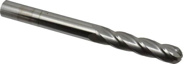 SGS - 3/8" Diam, 1-3/4" LOC, 4 Flute Solid Carbide Ball End Mill - Uncoated, Single End, 4" OAL, 3/8" Shank Diam, Spiral Flute - Americas Industrial Supply
