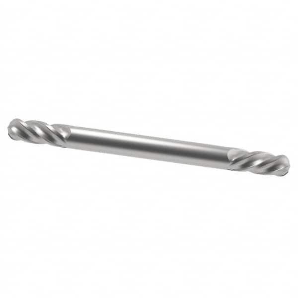 SGS - 1/8" Diam, 1/4" LOC, 4 Flute Solid Carbide Ball End Mill - Uncoated, Double End, 1-1/2" OAL, 1/8" Shank Diam, Spiral Flute - Americas Industrial Supply