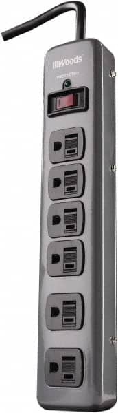 Woods PRO - 6 Outlets, 125 Volts, 15 Amps, 3' Cord, Power Outlet Strip - Keyhole Mount, 5-15 NEMA Configuration, 11-3/4" Strip, cULus - Americas Industrial Supply