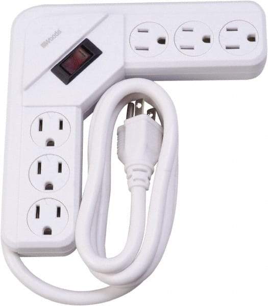 Woods PRO - 6 Outlets, 125 Volts, 15 Amps, 4' Cord, Power Outlet Strip - Keyhole Mount, 5-15 NEMA Configuration, 6-1/2" Strip, cULus - Americas Industrial Supply