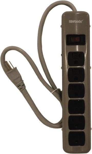 Woods PRO - 6 Outlets, 125 Volts, 15 Amps, 5' Cord, Power Outlet Strip - Keyhole Mount, 5-15 NEMA Configuration, 11-3/4" Strip, cULus - Americas Industrial Supply