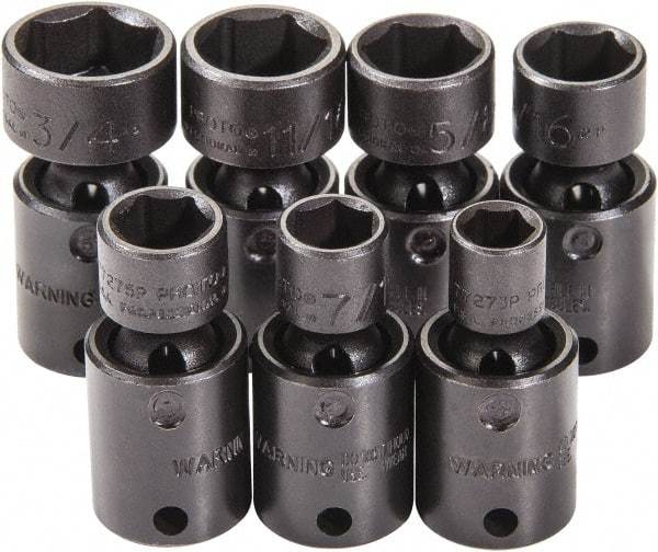 Proto - 7 Piece 3/8" Drive Black Finish Impact Socket Set - 6 Points, 3/8" to 3/4" Range, Inch Measurement Standard - Americas Industrial Supply