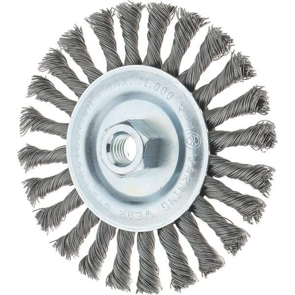 Tru-Maxx - 6" OD, 5/8-11 Arbor Hole, Knotted Steel Wheel Brush - 1/2" Face Width, 1-3/8" Trim Length, 0.02" Filament Diam, 12,500 RPM - Americas Industrial Supply