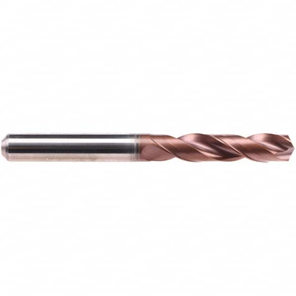 Emuge - 9.8mm 140° Spiral Flute Solid Carbide Screw Machine Drill Bit - AlCrN Finish, Right Hand Cut, 47mm Flute Length, 89mm OAL, Four Facet Point, Straight Shank, Through Coolant - Americas Industrial Supply