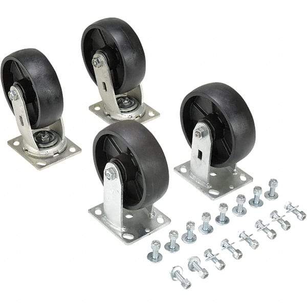 Vestil - 6" Diam x 2" Wide, Glass Filled Nylon (2) Rigid (2) Swivel Caster - 4,800 Lb Capacity, Top Plate Mount, 4" x 4-1/2" Plate - Americas Industrial Supply