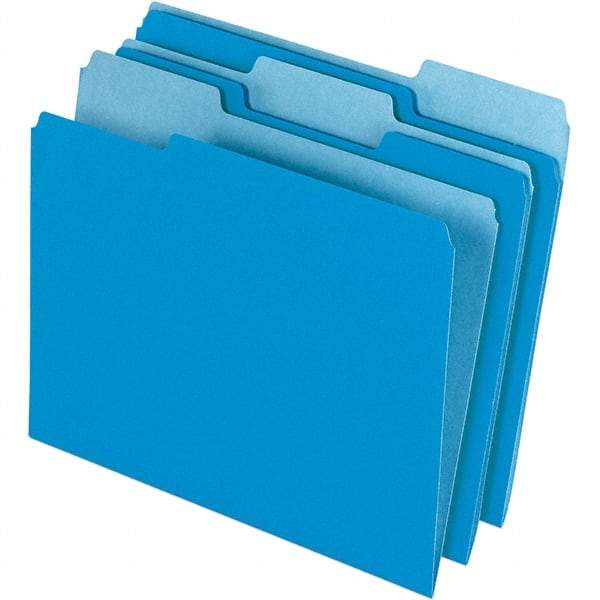 Pendaflex - 9-1/2 x 11-5/8", Letter Size, Blue/Light Blue, File Folders with Top Tab - 11 Point Stock, Assorted Tab Cut Location - Americas Industrial Supply