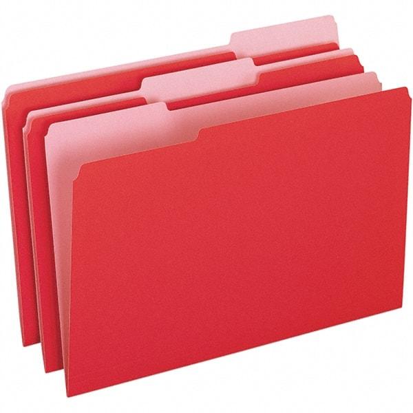 Pendaflex - 9-1/2 x 14-5/8", Legal, Red/Light Red, File Folders with Top Tab - 11 Point Stock, Assorted Tab Cut Location - Americas Industrial Supply