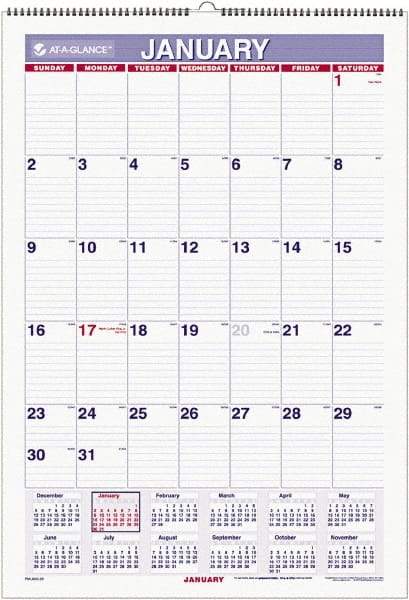 AT-A-GLANCE - 6 Sheet, 15-1/2 x 22-3/4", Ruled Blocks Wall Calendar - White - Americas Industrial Supply