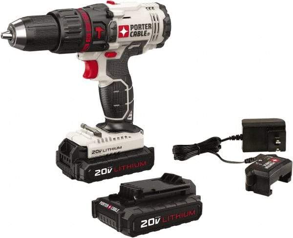 Porter-Cable - 20 Volt 1/2" Keyless Chuck Cordless Hammer Drill - 0 to 25,500 BPM, 0 to 1,500 RPM, Reversible - Americas Industrial Supply