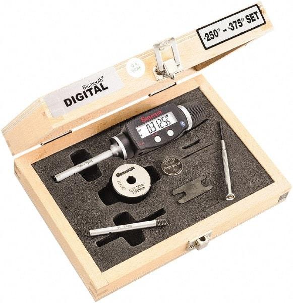 Starrett - 6 to 10mm, 58mm Gage Depth, 0.001mm Resolution, Friction Thimble, IP65 Electronic Inside Hole Micrometer Set - Accurate to 0.004mm, 1 Head, 2 Anvils, 1 Setting Ring, Data Output, Instant Inch/Millimeter Conversion - Americas Industrial Supply