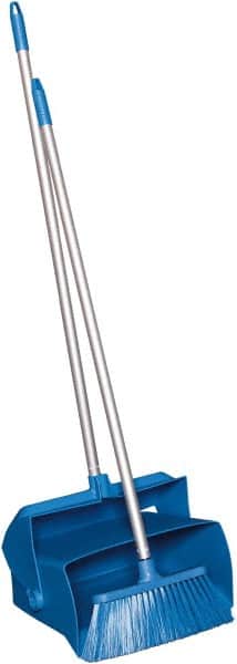 Remco - 14" Wide x 7-1/8" Deep x 47-1/2" High Upright Dustpan with Broom - Plastic Body, 37" Aluminum Handle, Blue - Americas Industrial Supply