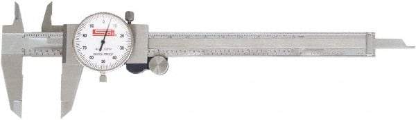 SPI - 0mm to 200mm Range, 0.02 mm Graduation, 2mm per Revolution, Dial Caliper - White Face, 50mm Jaw Length, Accurate to 0.03mm - Americas Industrial Supply