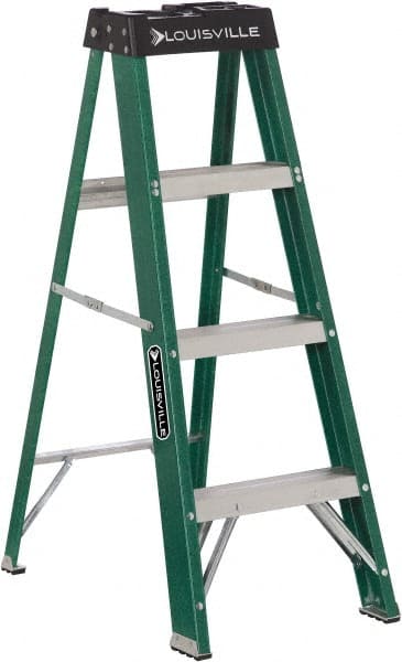 Louisville - 3 Steps, 4' High, Type II Rating, Fiberglass Step Ladder - Americas Industrial Supply