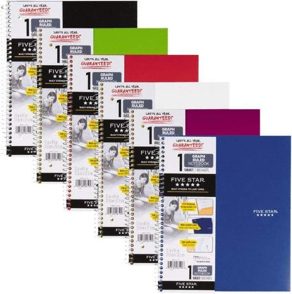 Five Star - 100 Sheet, 6 x 6", Quadrille Wire Bound Notebook - Assorted Colors - Americas Industrial Supply