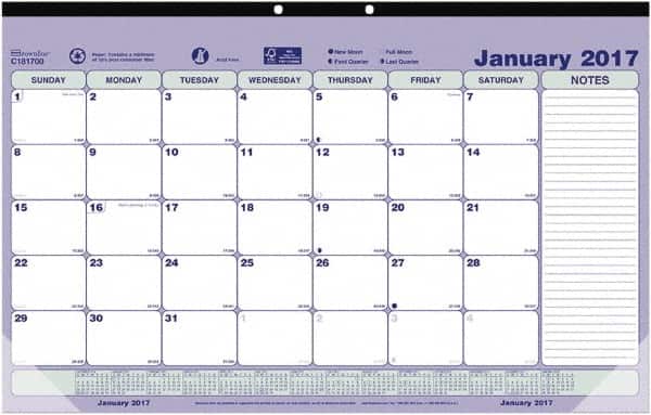 Brownline - 12 Sheet, 6-7/8 x 8-3/4", Desk Pad Calendar - Blue, White & Green - Americas Industrial Supply