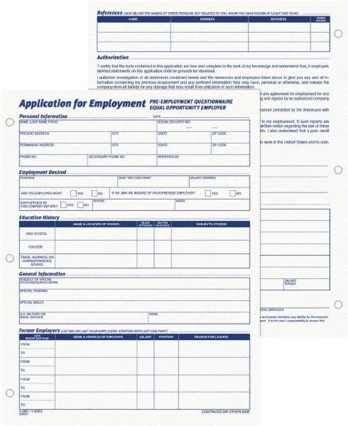 TOPS - 50 Sheet, 8-3/8 x 11", Employment Application Form - White - Americas Industrial Supply