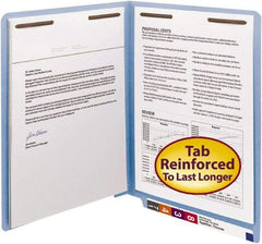 SMEAD - 8-1/2 x 11", Letter Size, Blue, File Folders with End Tab - 11 Point Stock, Straight Tab Cut Location - Americas Industrial Supply