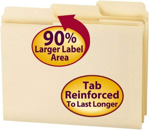 SMEAD - 8-1/2 x 11", Letter Size, Manila, File Folders with Top Tab - 11 Point Stock, Assorted Tab Cut Location - Americas Industrial Supply
