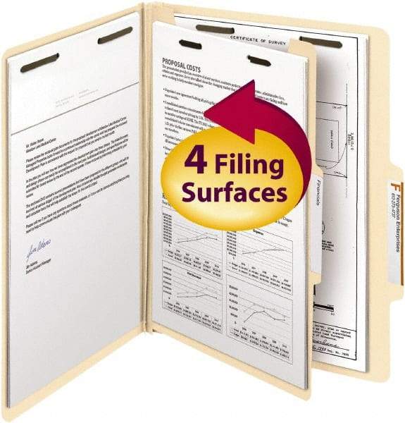 SMEAD - 8-1/2 x 11", Letter Size, Manila, Classification Folders with Top Tab Fastener - 18 Point Stock, Right of Center Tab Cut Location - Americas Industrial Supply