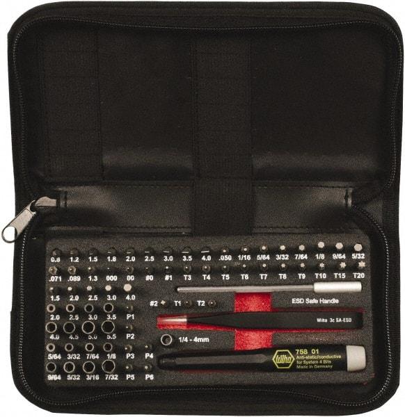 Wiha - 68 Piece, 4mm Drive Screwdriver Micro Bit Set - #000 to #2 Phillips, 0.7 to 4mm Hex, T1 to T20 Torx, 0.8, 1.2, 1.5, 1.8, 2, 2.5, 3, 3.5 & 4mm Slotted - Americas Industrial Supply