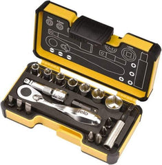 Felo - 18 Piece, 1/4" Drive Screwdriver Mini-Ratchet Bit Kit - #1 to #3 Phillips, 3/16, 1/4 & 9/32" Slotted - Americas Industrial Supply
