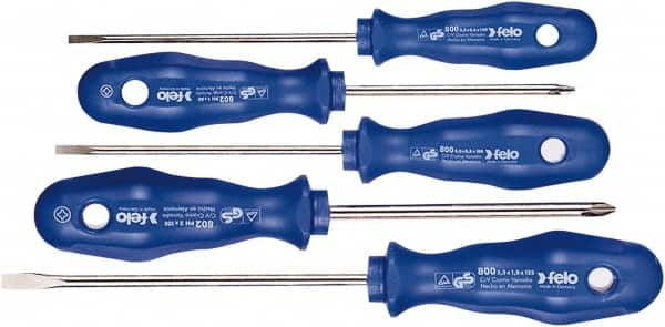 Felo - 5 Piece Phillips & Slotted Screwdriver Set - Bit Sizes: Philips #1 to #2, Comes in Cardboard/Plastic Window - Americas Industrial Supply
