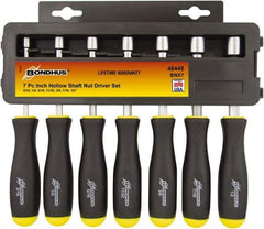 Bondhus - 7 Piece 3/16 to 1/2" Nutdriver Set - Hollow Shaft, Ergonomic Handle - Americas Industrial Supply