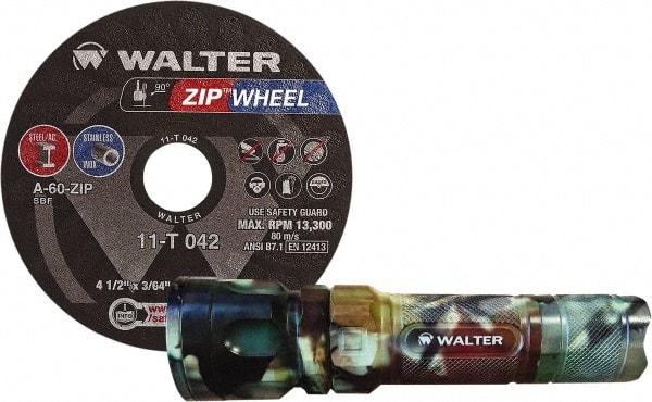 WALTER Surface Technologies - 4-1/2" 60 Grit Aluminum Oxide Cutoff Wheel - 3/64" Thick, 7/8" Arbor, 13,300 Max RPM, Use with Angle Grinders - Americas Industrial Supply