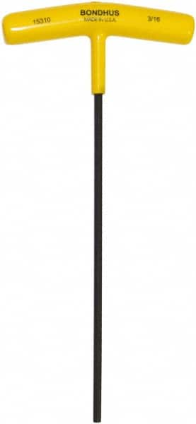 Bondhus - 3/16" Hex, T-Handle Cushion Grip, Hex Key - 9" OAL, Protanium High Torque Steel, Inch System of Measurement - Americas Industrial Supply