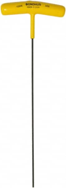 Bondhus - 3/32" Hex, T-Handle Cushion Grip, Hex Key - 9" OAL, Protanium High Torque Steel, Inch System of Measurement - Americas Industrial Supply